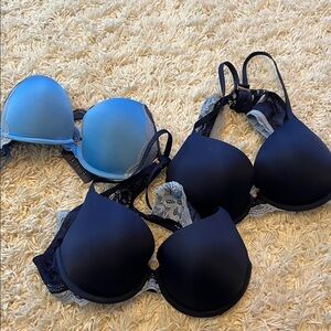 Aerie racerback Blue and Black Lace Bras Set of 3